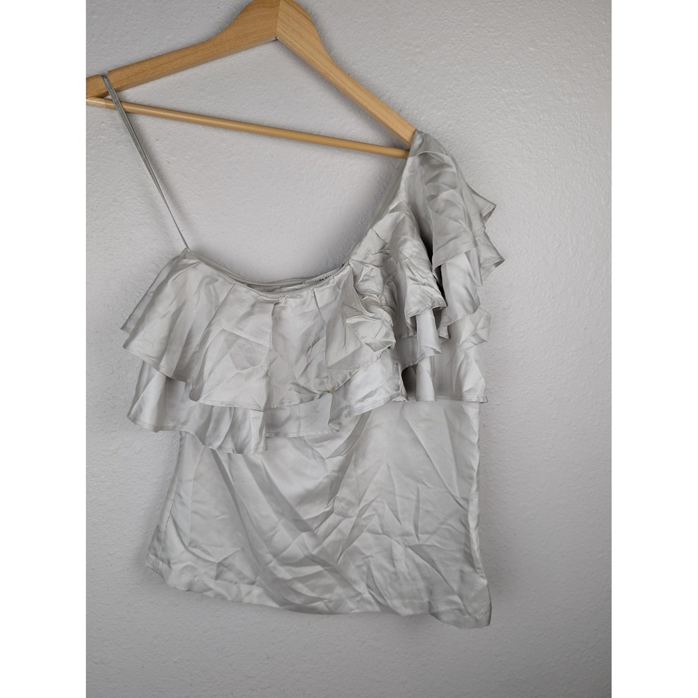 Banana Republic Shirt Womens Medium Silver One Shoulder Ruffle Top Blouse‎